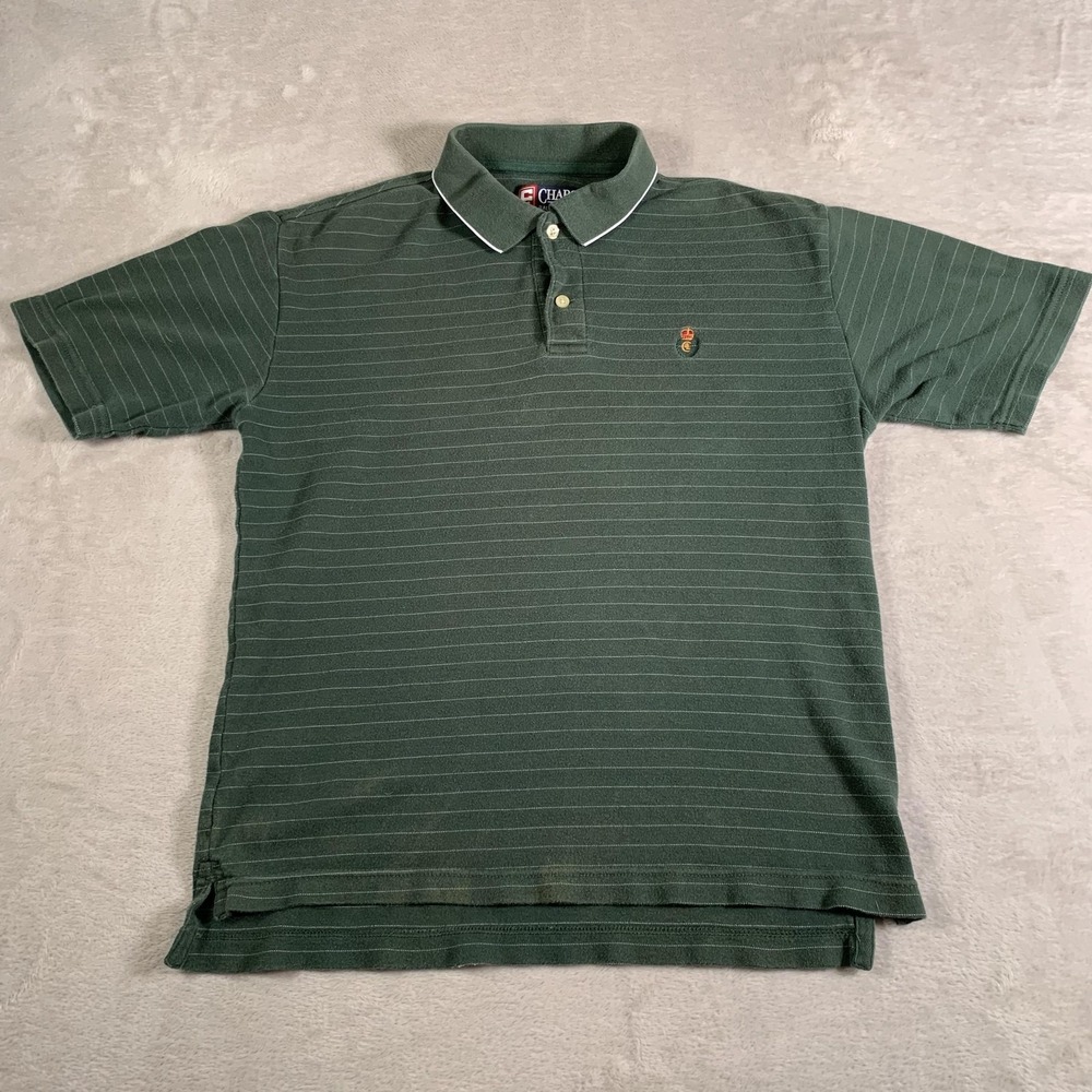 Vintage Chaps Ralph Lauren Polo Shirt Mens Small Green Striped Crest Embroidered